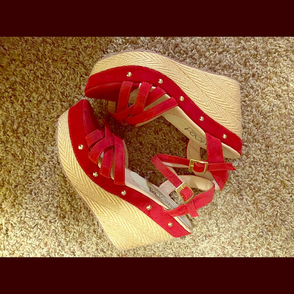 Red wedge sandals